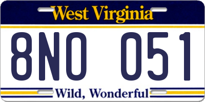 WV license plate 8NO051