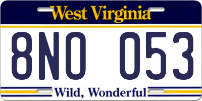 WV license plate 8NO053