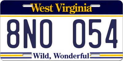 WV license plate 8NO054