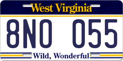 WV license plate 8NO055