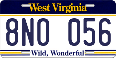 WV license plate 8NO056