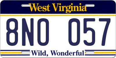WV license plate 8NO057
