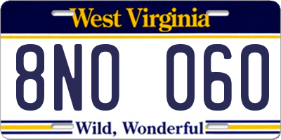 WV license plate 8NO060