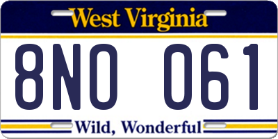WV license plate 8NO061