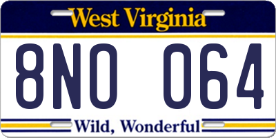 WV license plate 8NO064