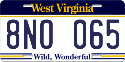 WV license plate 8NO065