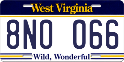 WV license plate 8NO066