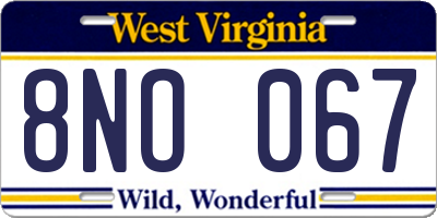 WV license plate 8NO067