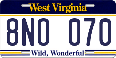WV license plate 8NO070