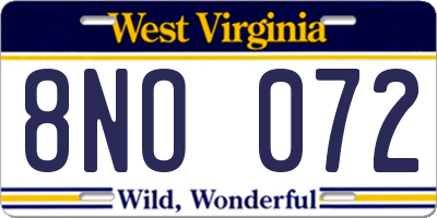 WV license plate 8NO072