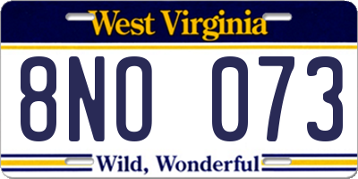 WV license plate 8NO073