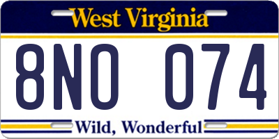 WV license plate 8NO074