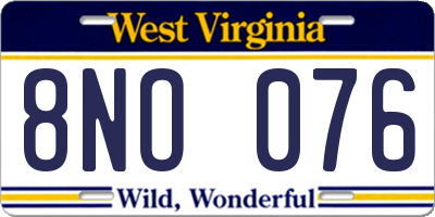 WV license plate 8NO076
