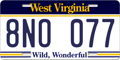 WV license plate 8NO077