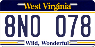 WV license plate 8NO078