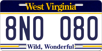 WV license plate 8NO080