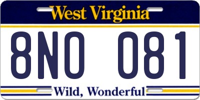 WV license plate 8NO081