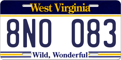WV license plate 8NO083