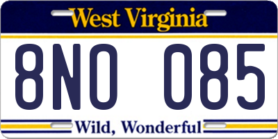 WV license plate 8NO085