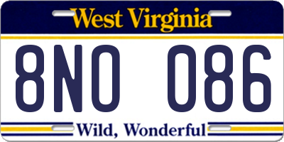 WV license plate 8NO086
