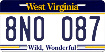 WV license plate 8NO087