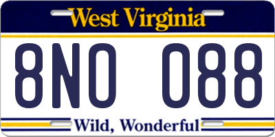 WV license plate 8NO088