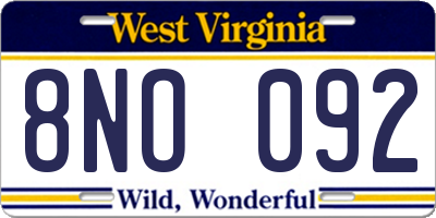 WV license plate 8NO092