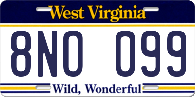 WV license plate 8NO099