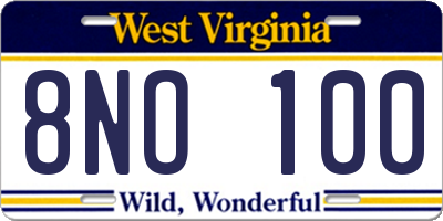 WV license plate 8NO100