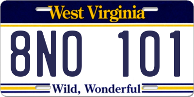 WV license plate 8NO101