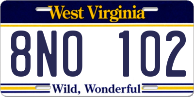 WV license plate 8NO102