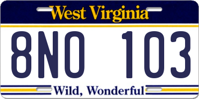 WV license plate 8NO103