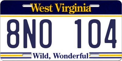 WV license plate 8NO104