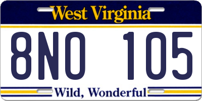 WV license plate 8NO105