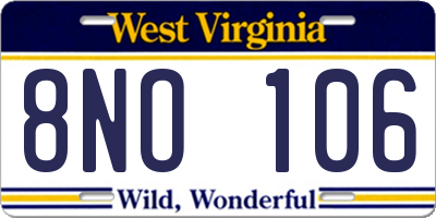 WV license plate 8NO106