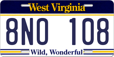WV license plate 8NO108