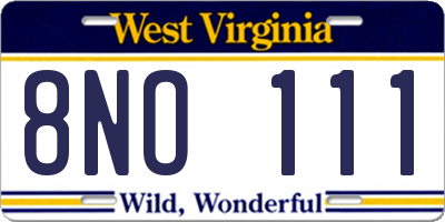 WV license plate 8NO111