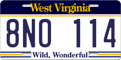 WV license plate 8NO114