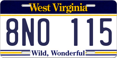 WV license plate 8NO115
