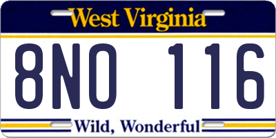 WV license plate 8NO116