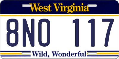 WV license plate 8NO117