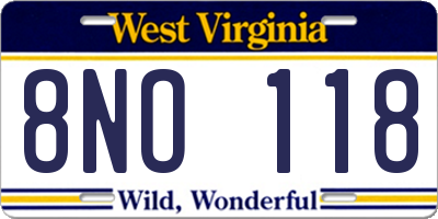 WV license plate 8NO118