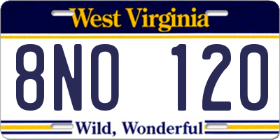 WV license plate 8NO120
