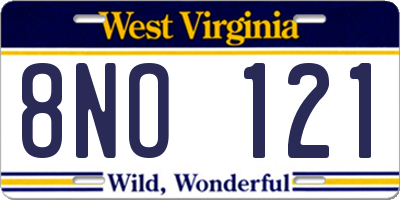 WV license plate 8NO121