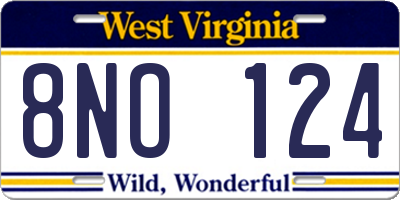 WV license plate 8NO124