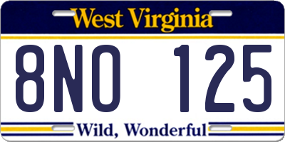 WV license plate 8NO125
