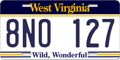 WV license plate 8NO127
