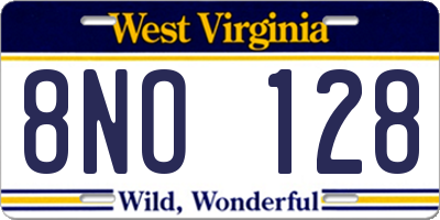WV license plate 8NO128