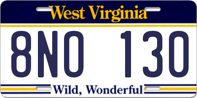 WV license plate 8NO130