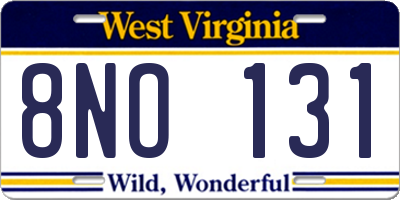WV license plate 8NO131
